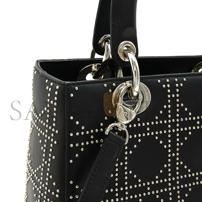 DIOR LAMBSKIN STUDDED CANNAGE MEDIUM LADY DIOR BLACK  (23*20*12.7cm) 